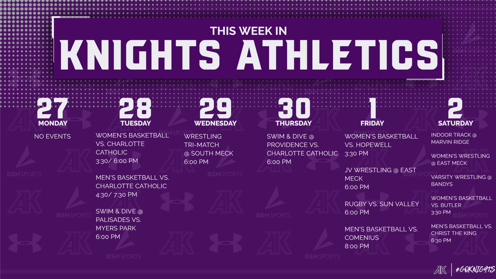  Knights Weekly Schedule